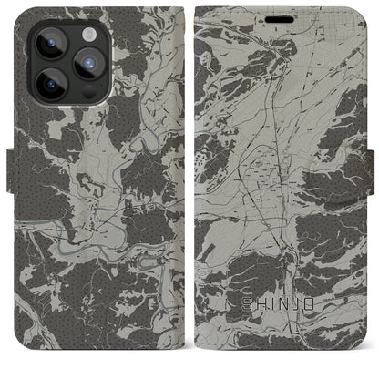 【新庄（山形県）】地図柄iPhoneケース（手帳タイプ）モノトーン・iPhone 15 Pro Max 用