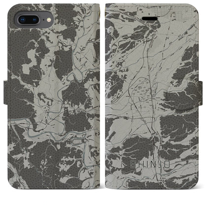 【新庄（山形県）】地図柄iPhoneケース（手帳タイプ）モノトーン・iPhone 8Plus /7Plus / 6sPlus / 6Plus 用