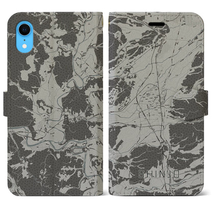 【新庄（山形県）】地図柄iPhoneケース（手帳タイプ）モノトーン・iPhone XR 用