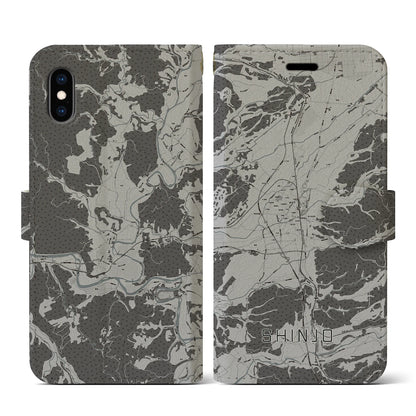 【新庄（山形県）】地図柄iPhoneケース（手帳タイプ）モノトーン・iPhone XS / X 用