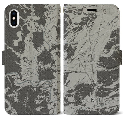 【新庄（山形県）】地図柄iPhoneケース（手帳タイプ）モノトーン・iPhone XS Max 用