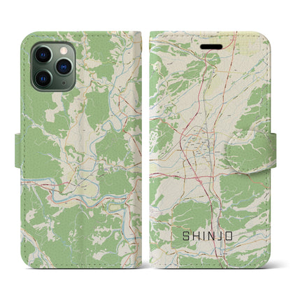 【新庄（山形県）】地図柄iPhoneケース（手帳タイプ）ナチュラル・iPhone 11 Pro 用