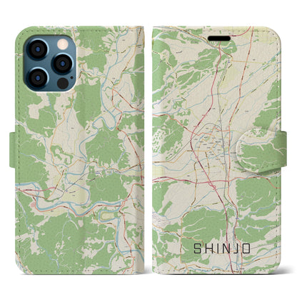 【新庄（山形県）】地図柄iPhoneケース（手帳タイプ）ナチュラル・iPhone 12 / 12 Pro 用