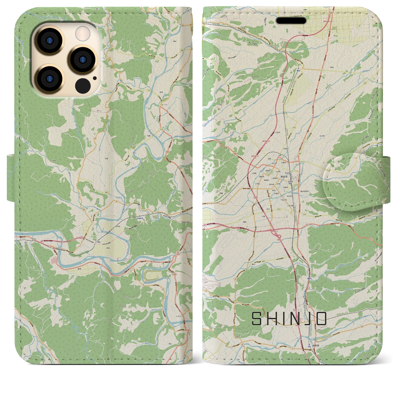 【新庄】地図柄iPhoneケース（手帳両面タイプ・ナチュラル）iPhone 12 Pro Max 用
