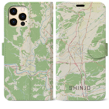 【新庄（山形県）】地図柄iPhoneケース（手帳タイプ）ナチュラル・iPhone 12 Pro Max 用