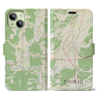 【新庄（山形県）】地図柄iPhoneケース（手帳タイプ）ナチュラル・iPhone 15 用