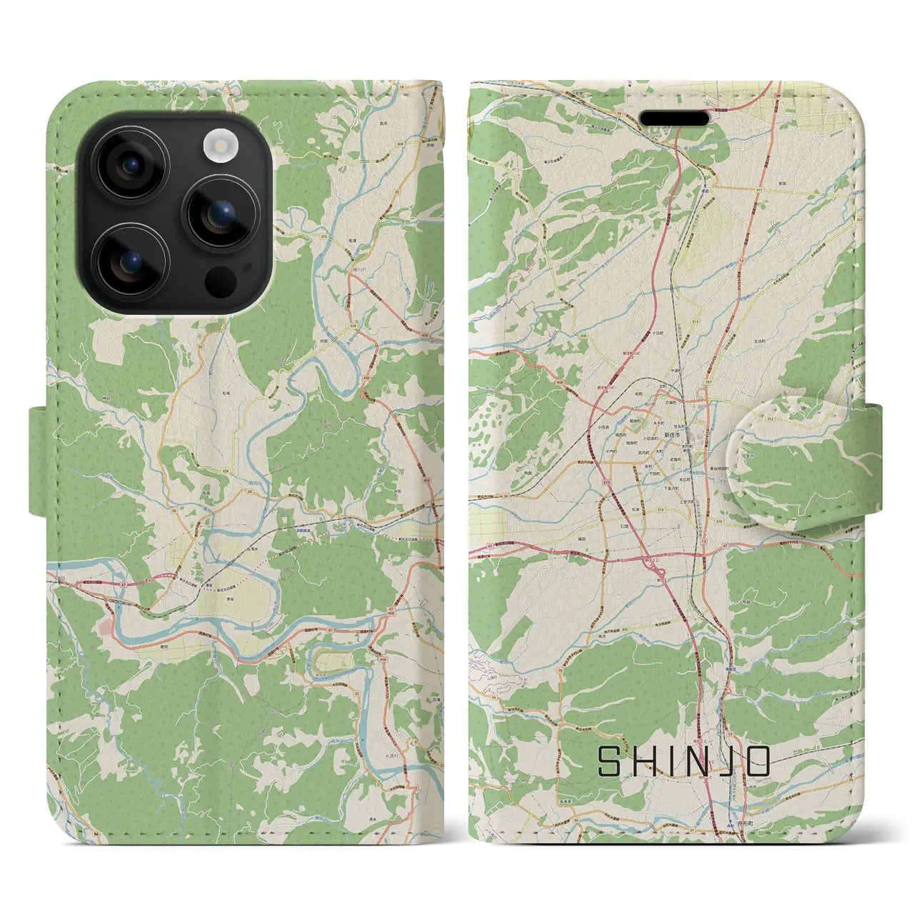 【新庄（山形県）】地図柄iPhoneケース（手帳タイプ）ナチュラル・iPhone 16 用