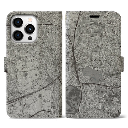 【新宿御苑前（東京都）】地図柄iPhoneケース（手帳タイプ）モノトーン・iPhone 13 Pro 用