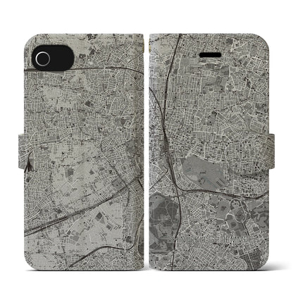 【新宿御苑前（東京都）】地図柄iPhoneケース（手帳タイプ）モノトーン・iPhone SE（第3 / 第2世代） / 8 / 7 / 6s / 6 用
