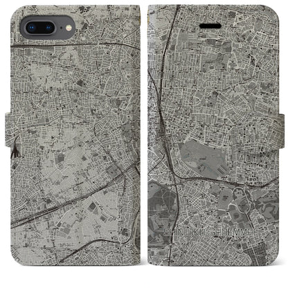 【新宿御苑前（東京都）】地図柄iPhoneケース（手帳タイプ）モノトーン・iPhone 8Plus /7Plus / 6sPlus / 6Plus 用