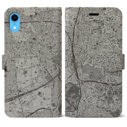 【新宿御苑前（東京都）】地図柄iPhoneケース（手帳タイプ）モノトーン・iPhone XR 用