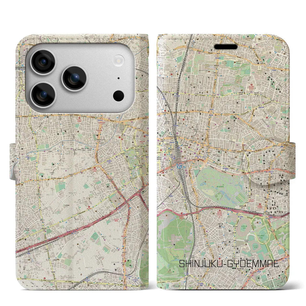 【新宿御苑前（東京都）】地図柄iPhoneケース（手帳タイプ）