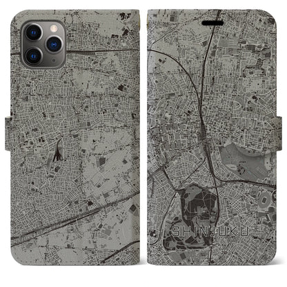 【新宿（東京都）】地図柄iPhoneケース（手帳タイプ）モノトーン・iPhone 11 Pro Max 用