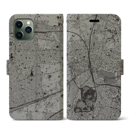 【新宿（東京都）】地図柄iPhoneケース（手帳タイプ）モノトーン・iPhone 11 Pro 用