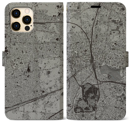 【新宿（東京都）】地図柄iPhoneケース（手帳タイプ）モノトーン・iPhone 12 Pro Max 用