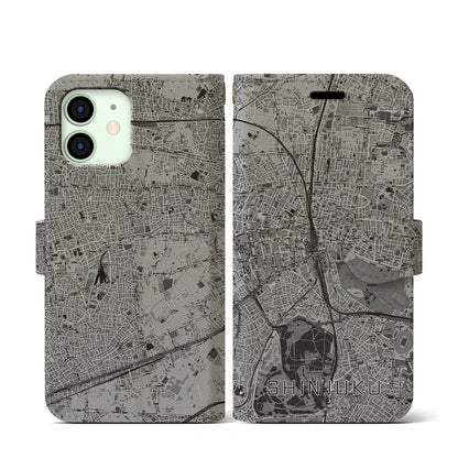 【新宿（東京都）】地図柄iPhoneケース（手帳タイプ）モノトーン・iPhone 12 mini 用