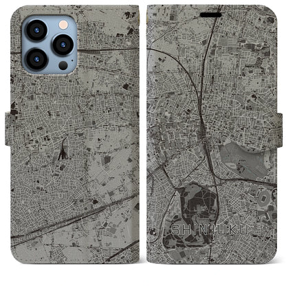 【新宿（東京都）】地図柄iPhoneケース（手帳タイプ）モノトーン・iPhone 13 Pro Max 用