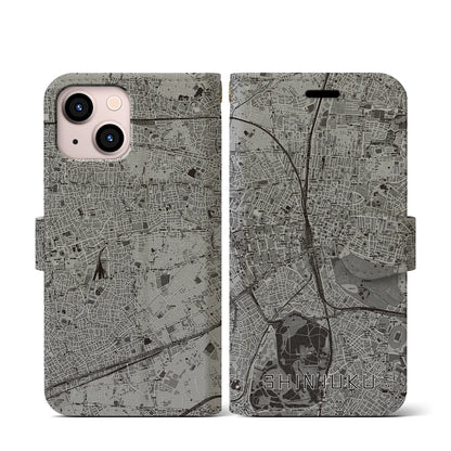 【新宿（東京都）】地図柄iPhoneケース（手帳タイプ）モノトーン・iPhone 13 mini 用