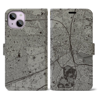 【新宿（東京都）】地図柄iPhoneケース（手帳タイプ）モノトーン・iPhone 14 用