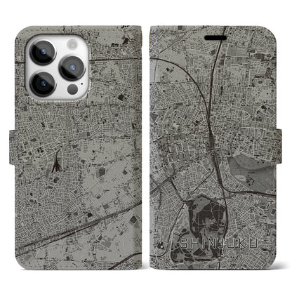【新宿（東京都）】地図柄iPhoneケース（手帳タイプ）モノトーン・iPhone 14 Pro 用