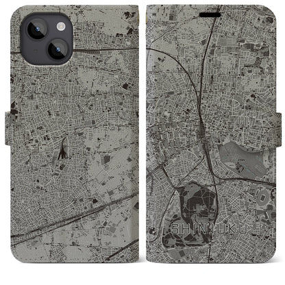 【新宿（東京都）】地図柄iPhoneケース（手帳タイプ）モノトーン・iPhone 14 Plus 用