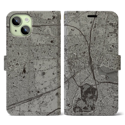 【新宿（東京都）】地図柄iPhoneケース（手帳タイプ）モノトーン・iPhone 15 用