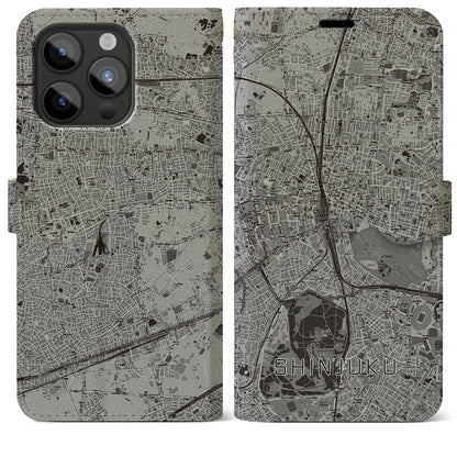 【新宿（東京都）】地図柄iPhoneケース（手帳タイプ）モノトーン・iPhone 15 Pro Max 用