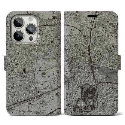 【新宿（東京都）】地図柄iPhoneケース（手帳タイプ）モノトーン・iPhone 15 Pro 用