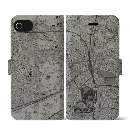 【新宿（東京都）】地図柄iPhoneケース（手帳タイプ）モノトーン・iPhone SE（第3 / 第2世代） / 8 / 7 / 6s / 6 用
