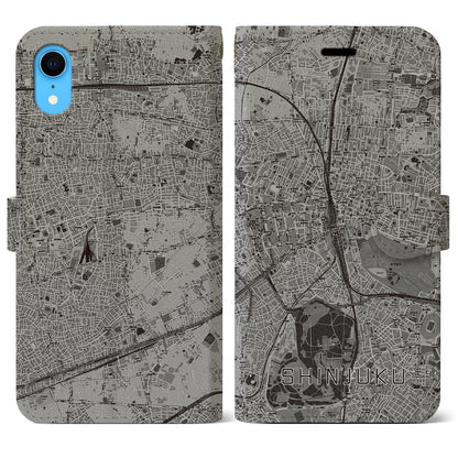 【新宿（東京都）】地図柄iPhoneケース（手帳タイプ）モノトーン・iPhone XR 用