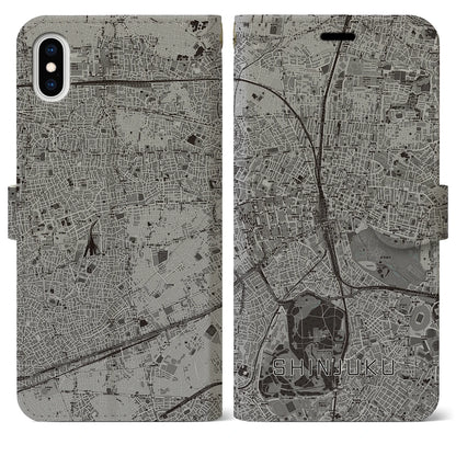 【新宿（東京都）】地図柄iPhoneケース（手帳タイプ）モノトーン・iPhone XS Max 用