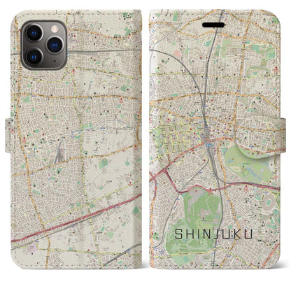 【新宿（東京都）】地図柄iPhoneケース（手帳タイプ）ナチュラル・iPhone 11 Pro Max 用