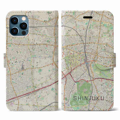 【新宿（東京都）】地図柄iPhoneケース（手帳タイプ）ナチュラル・iPhone 12 / 12 Pro 用