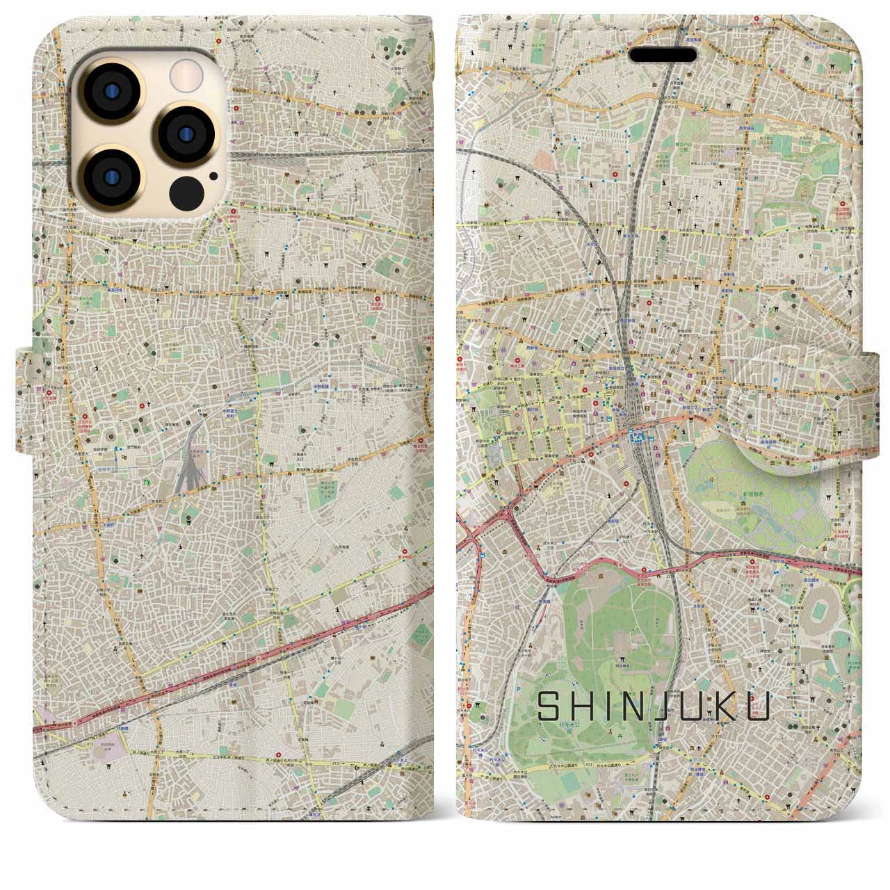 【新宿】地図柄iPhoneケース（手帳両面タイプ・ナチュラル）iPhone 12 Pro Max 用