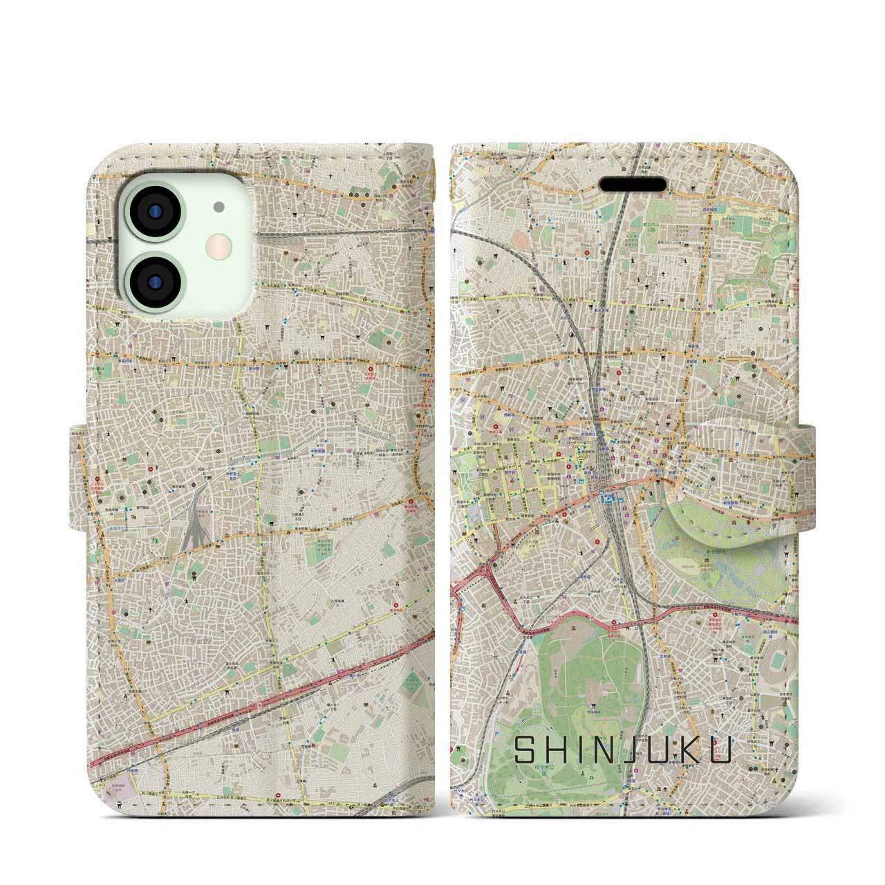 【新宿】地図柄iPhoneケース（手帳両面タイプ・ナチュラル）iPhone 12 mini 用