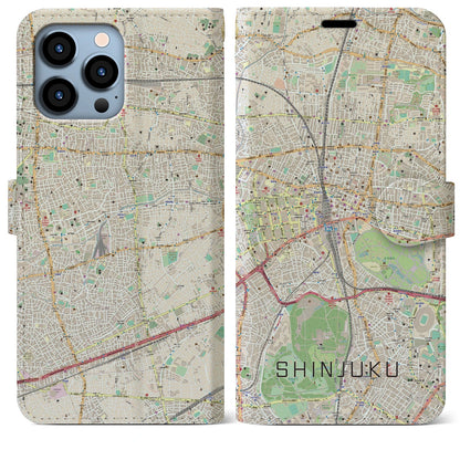 【新宿（東京都）】地図柄iPhoneケース（手帳タイプ）ナチュラル・iPhone 13 Pro Max 用