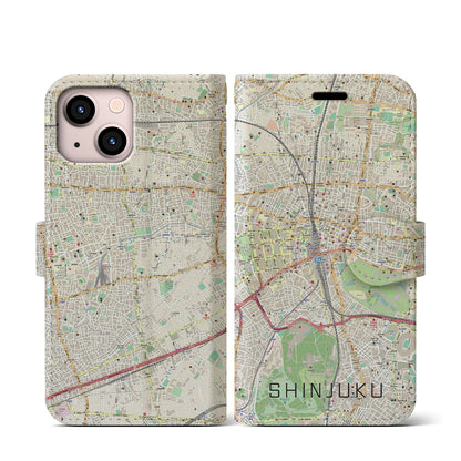 【新宿（東京都）】地図柄iPhoneケース（手帳タイプ）ナチュラル・iPhone 13 mini 用