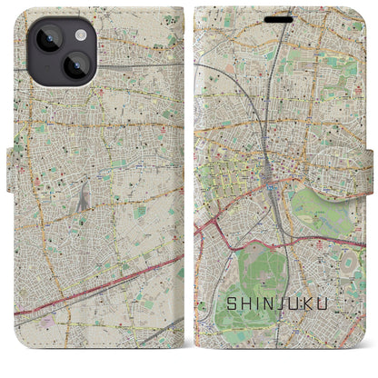 【新宿（東京都）】地図柄iPhoneケース（手帳タイプ）ナチュラル・iPhone 14 Plus 用