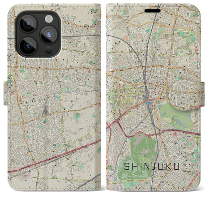 【新宿（東京都）】地図柄iPhoneケース（手帳タイプ）ナチュラル・iPhone 15 Pro Max 用
