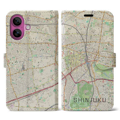 【新宿（東京都）】地図柄iPhoneケース（手帳タイプ）ナチュラル・iPhone 16 Pro 用