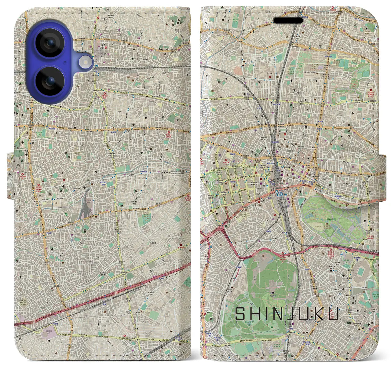 【新宿（東京都）】地図柄iPhoneケース（手帳タイプ）ナチュラル・iPhone 16 Pro Max 用