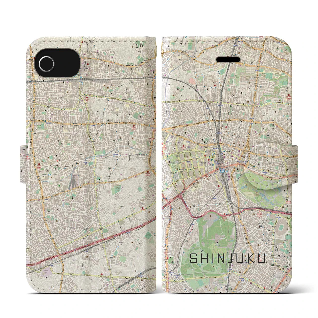 【新宿】地図柄iPhoneケース（手帳両面タイプ・ナチュラル）iPhone SE（第3 / 第2世代） / 8 / 7 / 6s / 6 用