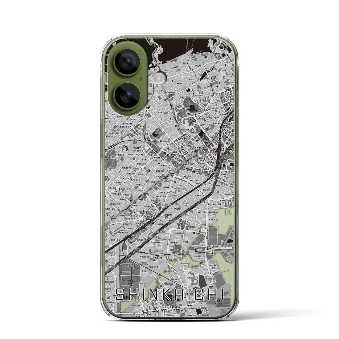 【新開地（兵庫県）】地図柄iPhoneケース（クリアタイプ）モノトーン・iPhone 17 Pro Max 用