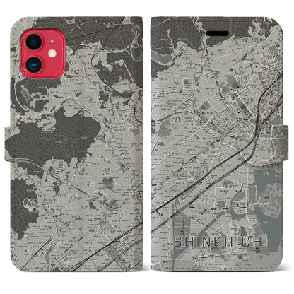 【新開地（兵庫県）】地図柄iPhoneケース（手帳タイプ）モノトーン・iPhone 11 用