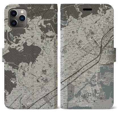 【新開地（兵庫県）】地図柄iPhoneケース（手帳タイプ）モノトーン・iPhone 11 Pro Max 用