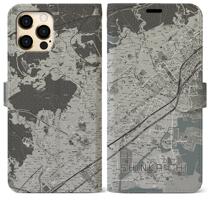 【新開地（兵庫県）】地図柄iPhoneケース（手帳タイプ）モノトーン・iPhone 12 Pro Max 用