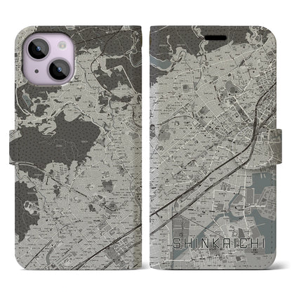 【新開地（兵庫県）】地図柄iPhoneケース（手帳タイプ）モノトーン・iPhone 14 用