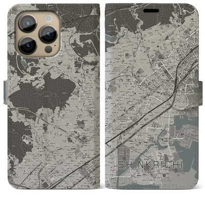 【新開地（兵庫県）】地図柄iPhoneケース（手帳タイプ）モノトーン・iPhone 14 Pro Max 用
