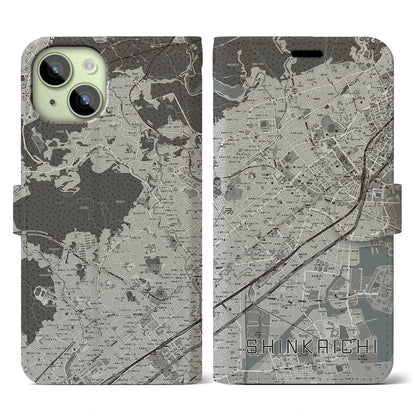 【新開地（兵庫県）】地図柄iPhoneケース（手帳タイプ）モノトーン・iPhone 15 用