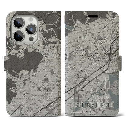 【新開地（兵庫県）】地図柄iPhoneケース（手帳タイプ）モノトーン・iPhone 15 Pro 用